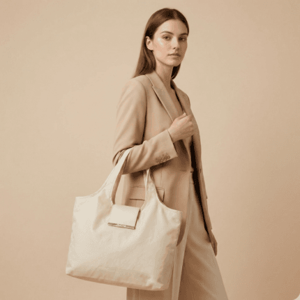 Bej Katlanabilir Bez  Çanta(Metal Tokalı) – Çantaya Takılabilir, Hafif ve Pratik Tasarım