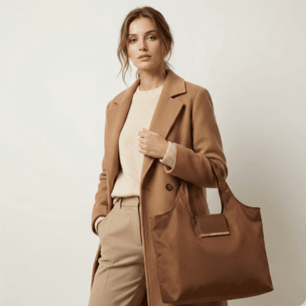 Kahverengi Katlanabilir Bez Çanta(Altın Tokalı) – Çantaya Takılabilir, Hafif ve Pratik Tasarım