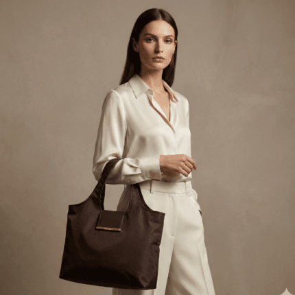 Koyu Kahverengi Katlanabilir Bez Çanta(Altın Toka) – Çantaya Takılabilir, Hafif ve Pratik Tasarım