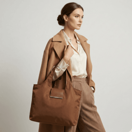 Kahverengi Katlanabilir Bez Çanta(Metal Tokalı) – Çantaya Takılabilir, Hafif ve Pratik Tasarım